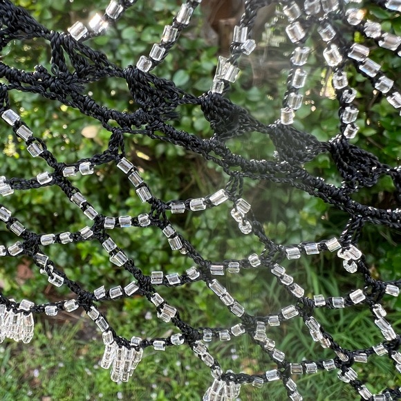 BEADED KNIT BLACK SHAWL - Picture 7 of 14